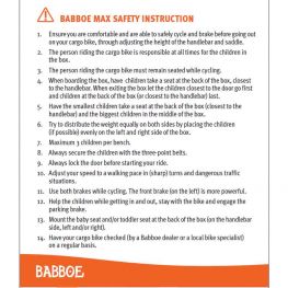 Babboe cargo bike sticker (big) safety instructions uk